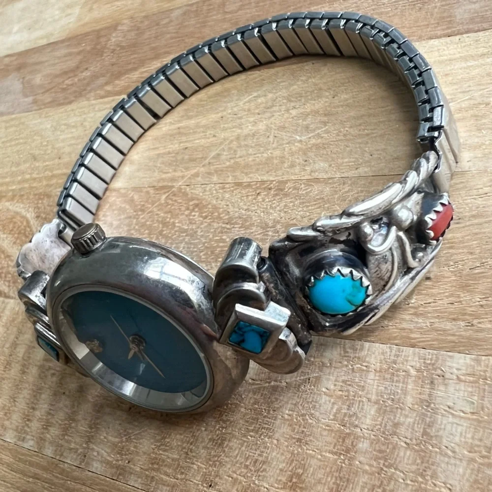 Lucoral ladies Sterling silver Native American watch wings turquoise watch